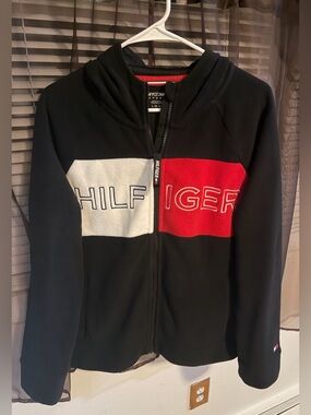 Tommy Hilfiger Black Hoodie with Red & White Chest Panels
